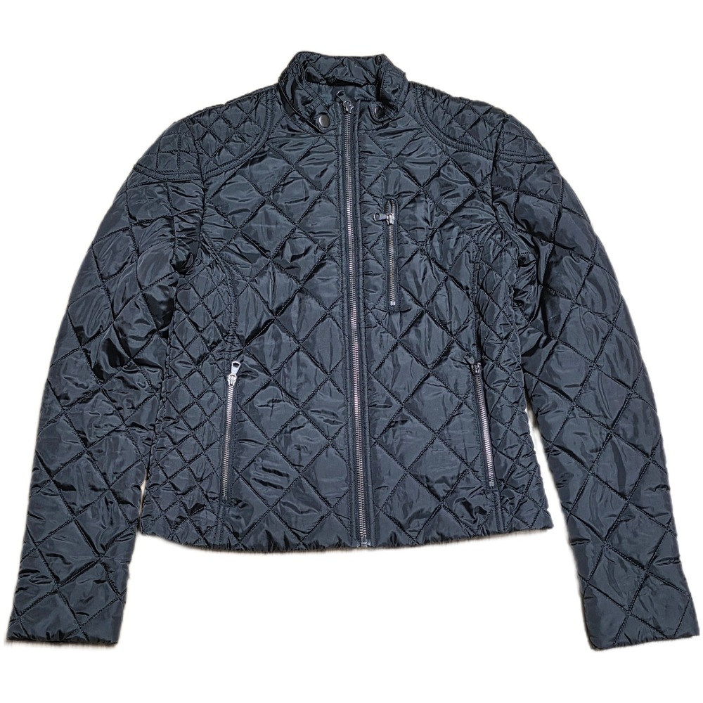 Banana Republic Quilted Moto Jacket Women's Size XS Black Full Zip Snap‎ Collar